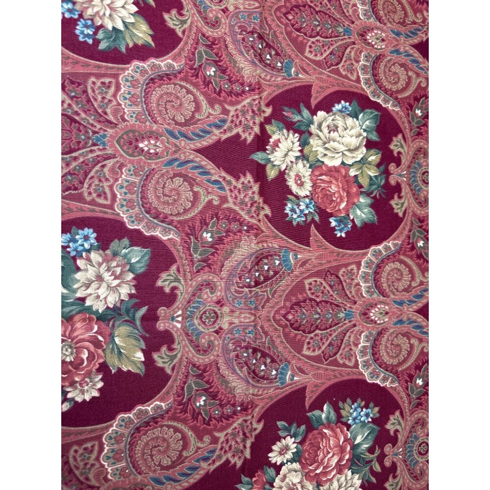 Vintage Paisley Floral Cotton Fabric Burgundy 10"x44" Sewing Quilting Crafts